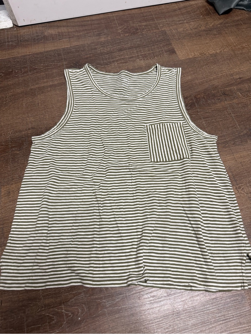 GAP Olive Green and White Striped Tank Top